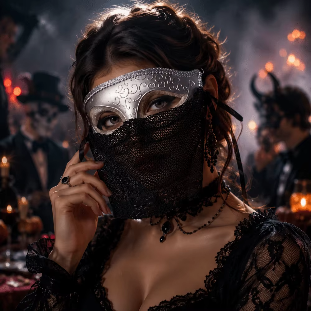 Venetian Half-Face Masquerade Mask – Retro Hollow-Out Design with Veil Details for Cosplay, Costume Parties, Live Performances and Halloween Events