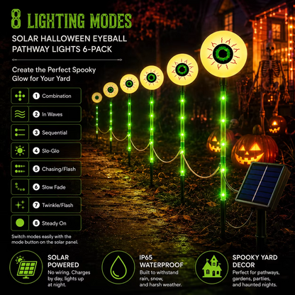 Solar Halloween Eyeball Lights – 6-Pack  IP65 Waterproof Glowing Eye Garden Lights for Outdoor Yards, Pathways, Lawns and Halloween Party Decor
