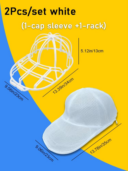 Baseball Cap Washer Cage - Rigid Hat Frame plus Mesh Wash Bag, Holds a Cap's Shape in the Washing Machine or Dishwasher