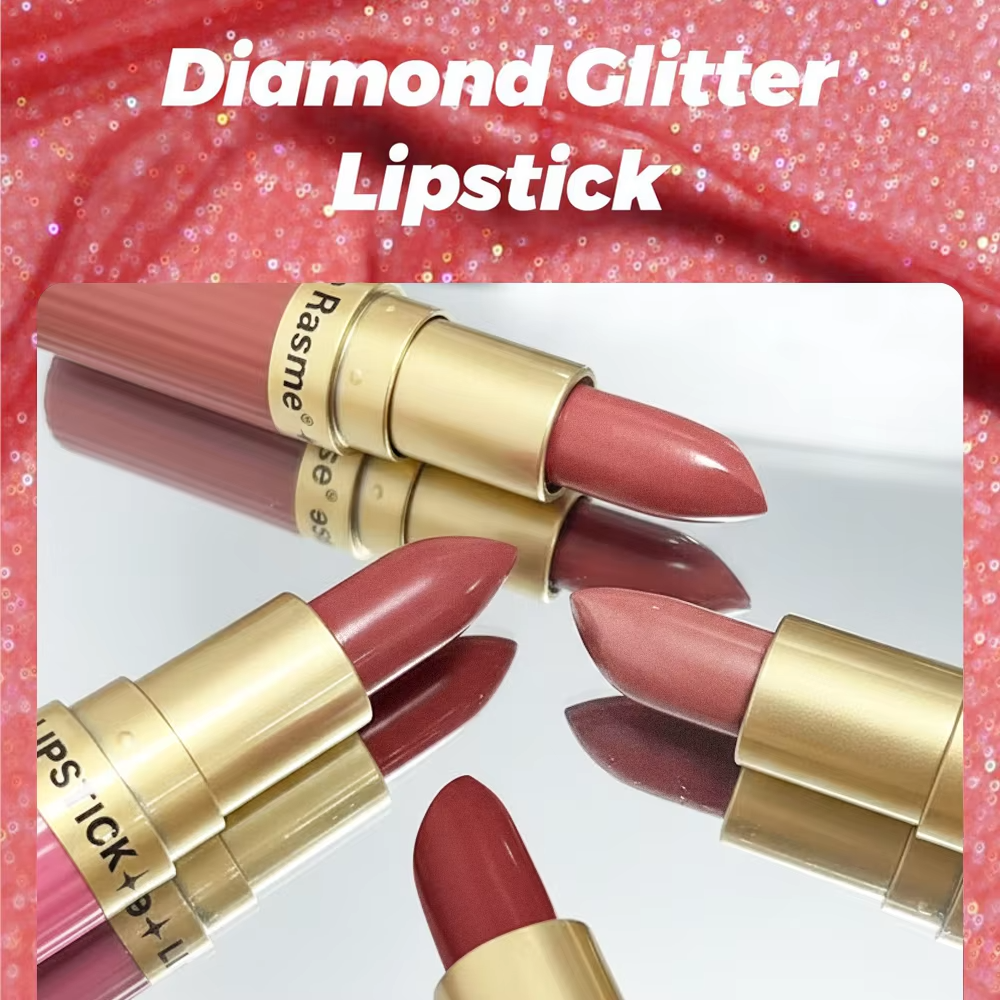 Pearlescent Pink Glitter Lipstick – Metallic Matte Shimmer Lip Color with Waterproof, Long-Lasting Finish for Sparkling Diamond-Look Makeup