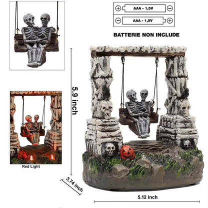 Swinging Skeleton Couple Decoration – LED Light-Up Animated Halloween Figurine for Spooky Village Displays, Tabletop Decor, Haunted Houses and Holiday Parties