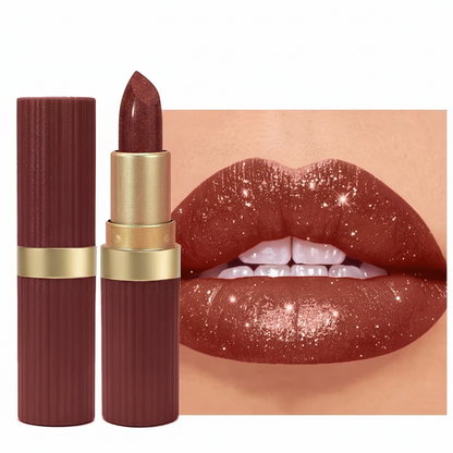 Pearlescent Pink Glitter Lipstick – Metallic Matte Shimmer Lip Color with Waterproof, Long-Lasting Finish for Sparkling Diamond-Look Makeup