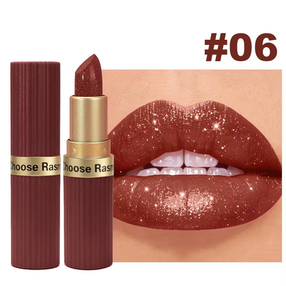 Pearlescent Pink Glitter Lipstick – Metallic Matte Shimmer Lip Color with Waterproof, Long-Lasting Finish for Sparkling Diamond-Look Makeup