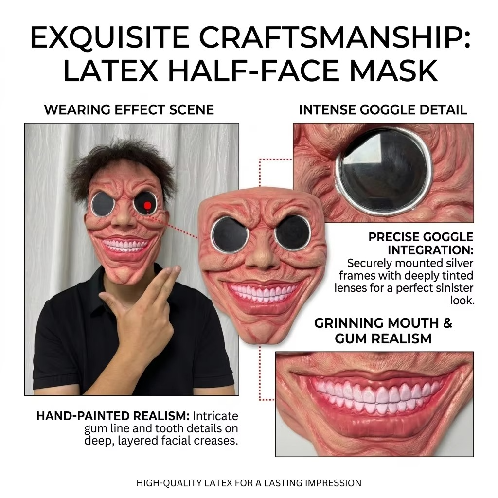 Scary Smile Half-Face Mask – Creepy Black Hole Horror Mask for Halloween, Cosplay, Masquerade Parties, Adult Costumes and Spooky Photo Props