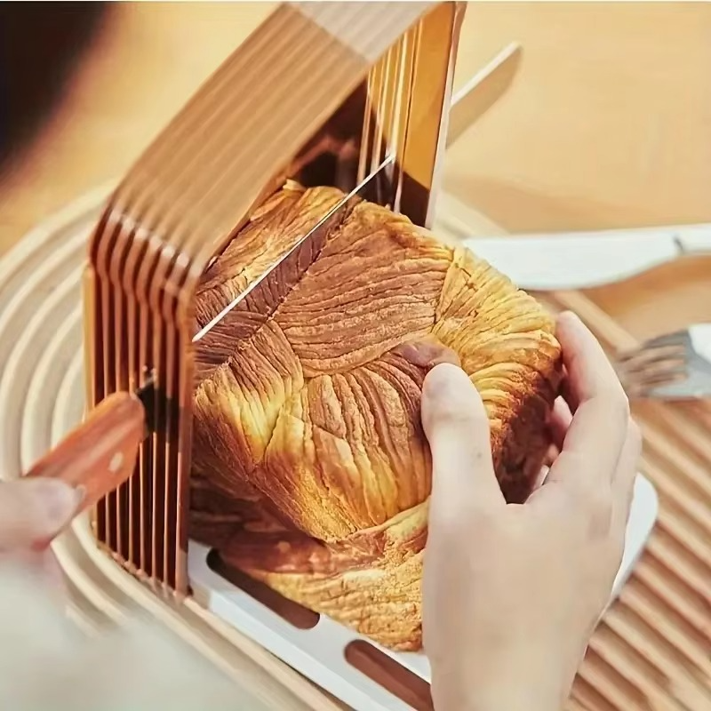 Foldable Toast Bread Slicer – Adjustable Loaf Cutting Guide with Even Slice Design for Homemade Bread, Kitchen Baking and Outdoor Table Use