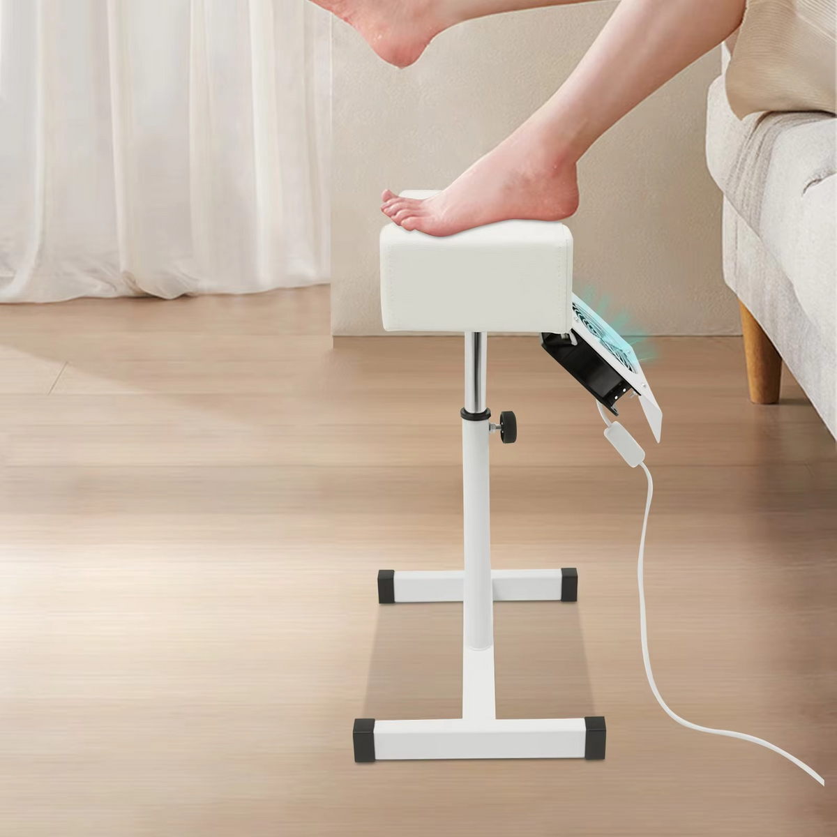 Professional Pedicure Stool – Height Adjustable Manicure Chair with Footrest and Built-In Dust Cleaning Fan for Nail Salon, Spa and Beauty Treatments