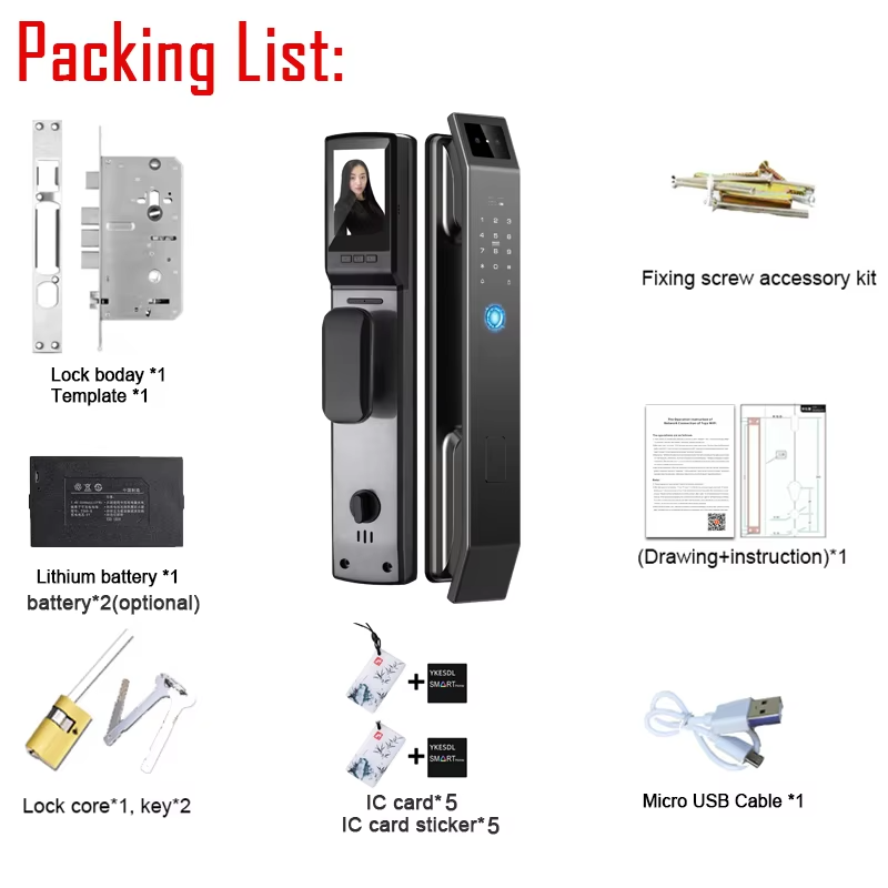 Face Recognition Smart Door Lock – 3D Keyless Digital Lock with Camera, Fingerprint & Password Unlock for Home and Office Security