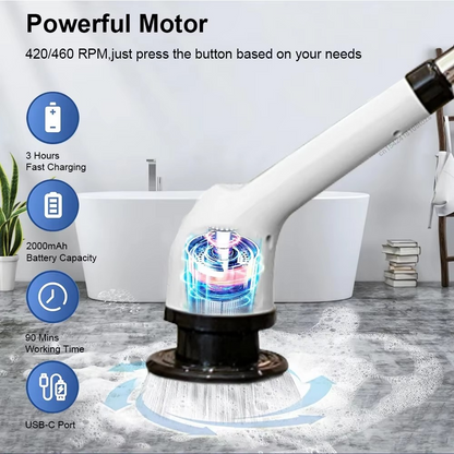 Electric Spin Cleaning Brush – 7-in-1 Cordless Multifunctional Rotary Scrubber for Kitchen, Bathroom, Floors, Tiles and Household Cleaning