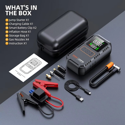 Car Jump Starter with Air Compressor – 5000A Portable Battery Booster with 150 PSI Tire Inflator for Cars, Bikes and Motorcycles