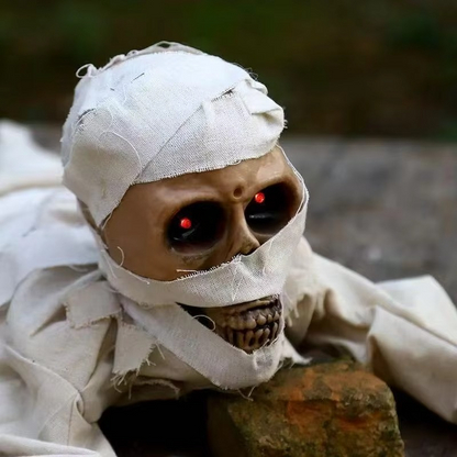 Crawling Mummy Halloween Decoration – Creepy Animated Zombie Figurine with LED Red Eyes for Indoor Home Decor, Haunted Displays and Holiday Parties