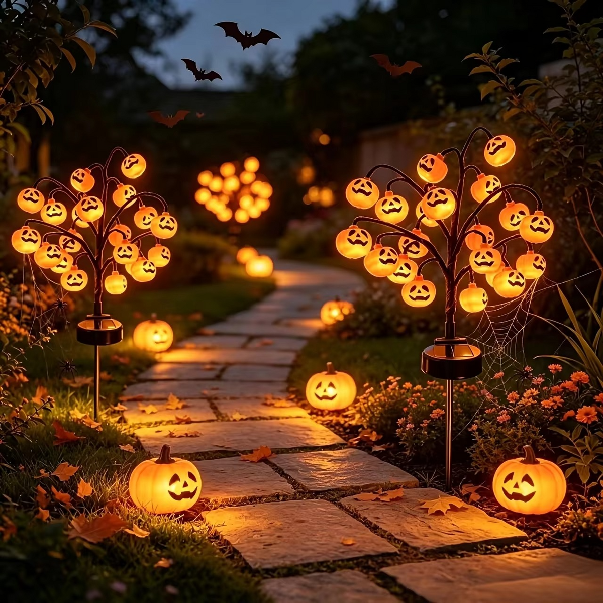 Solar Pumpkin Tree Stake Lights – Waterproof Jack-O’-Lantern LED Garden Lamps for Halloween Yards, Pathways, Lawns and Outdoor Party Decor