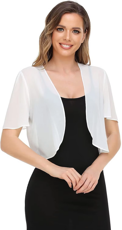 Women's Chiffon Cardigan – Sheer Short-Sleeve Bolero Shrug, Open Front Cropped Cardigan for Summer Dresses & Beach Cover-Ups