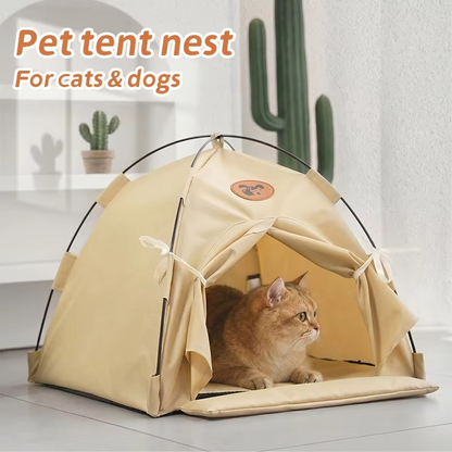 Portable Pet Tent Bed – Semi-Enclosed Oxford Fabric Shelter with Double-Sided Mat for Cats, Dogs, Indoor Resting and Outdoor Camping