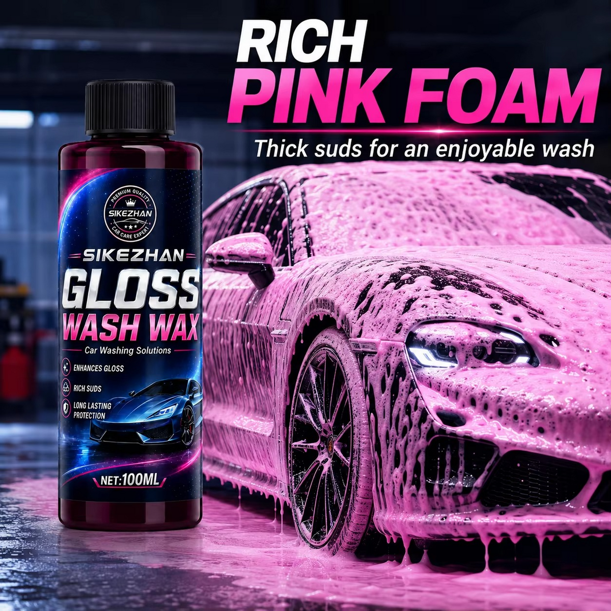 Extreme Foaming Car Wash Soap – 100ml Pink Bodywash & Wax Formula for Foam Cannons, Foam Guns and Bucket Washing