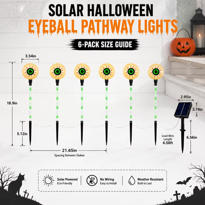 Solar Halloween Eyeball Lights – 6-Pack  IP65 Waterproof Glowing Eye Garden Lights for Outdoor Yards, Pathways, Lawns and Halloween Party Decor