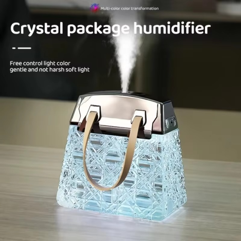 Crystal Bag Air Humidifier – 300ml USB Rechargeable Aroma Diffuser with Color Lights & Mist Sprayer for Home, Bedroom and Relaxation