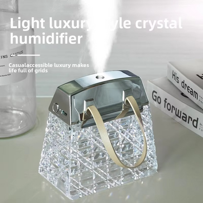 Crystal Bag Air Humidifier – 300ml USB Rechargeable Aroma Diffuser with Color Lights & Mist Sprayer for Home, Bedroom and Relaxation