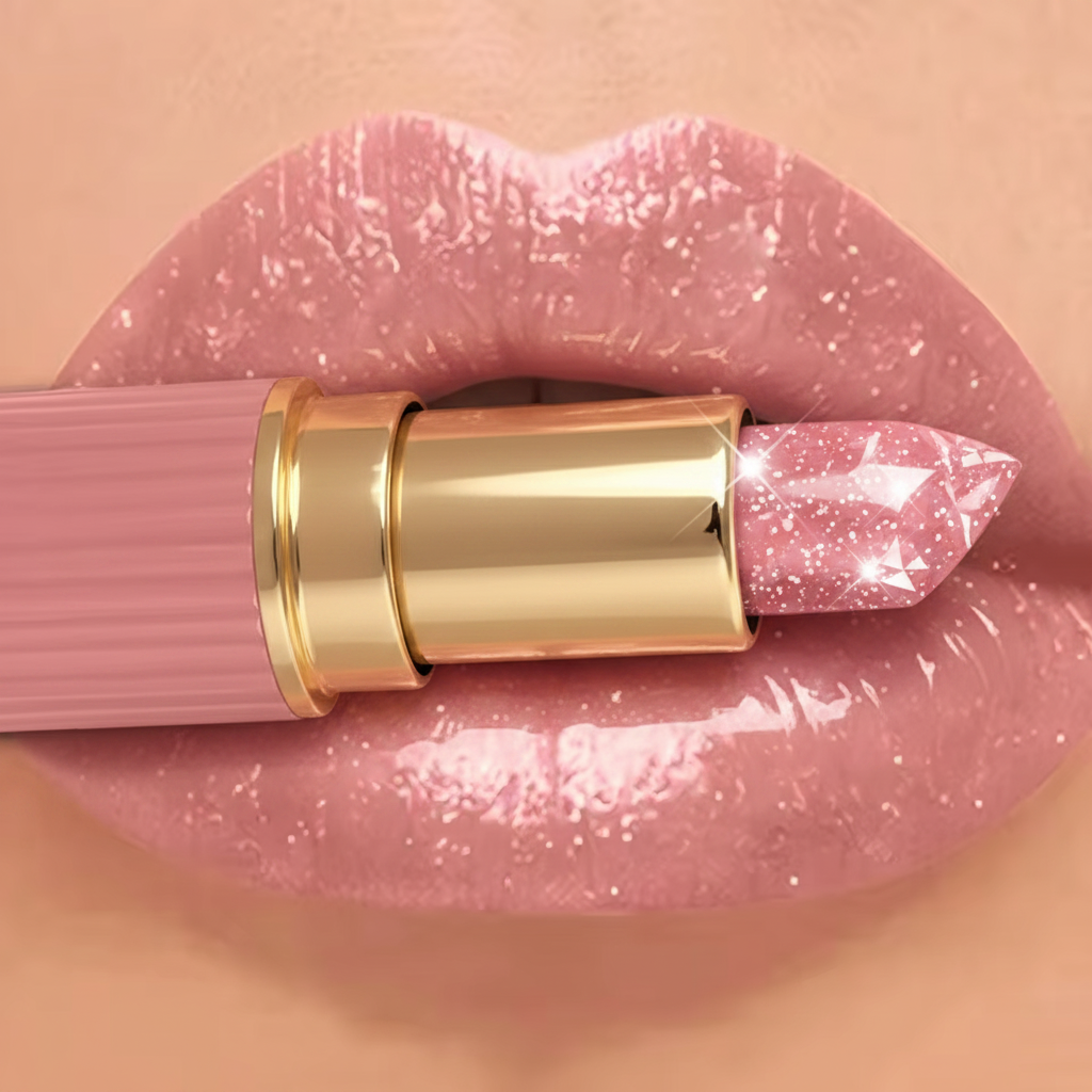 Pearlescent Pink Glitter Lipstick – Metallic Matte Shimmer Lip Color with Waterproof, Long-Lasting Finish for Sparkling Diamond-Look Makeup