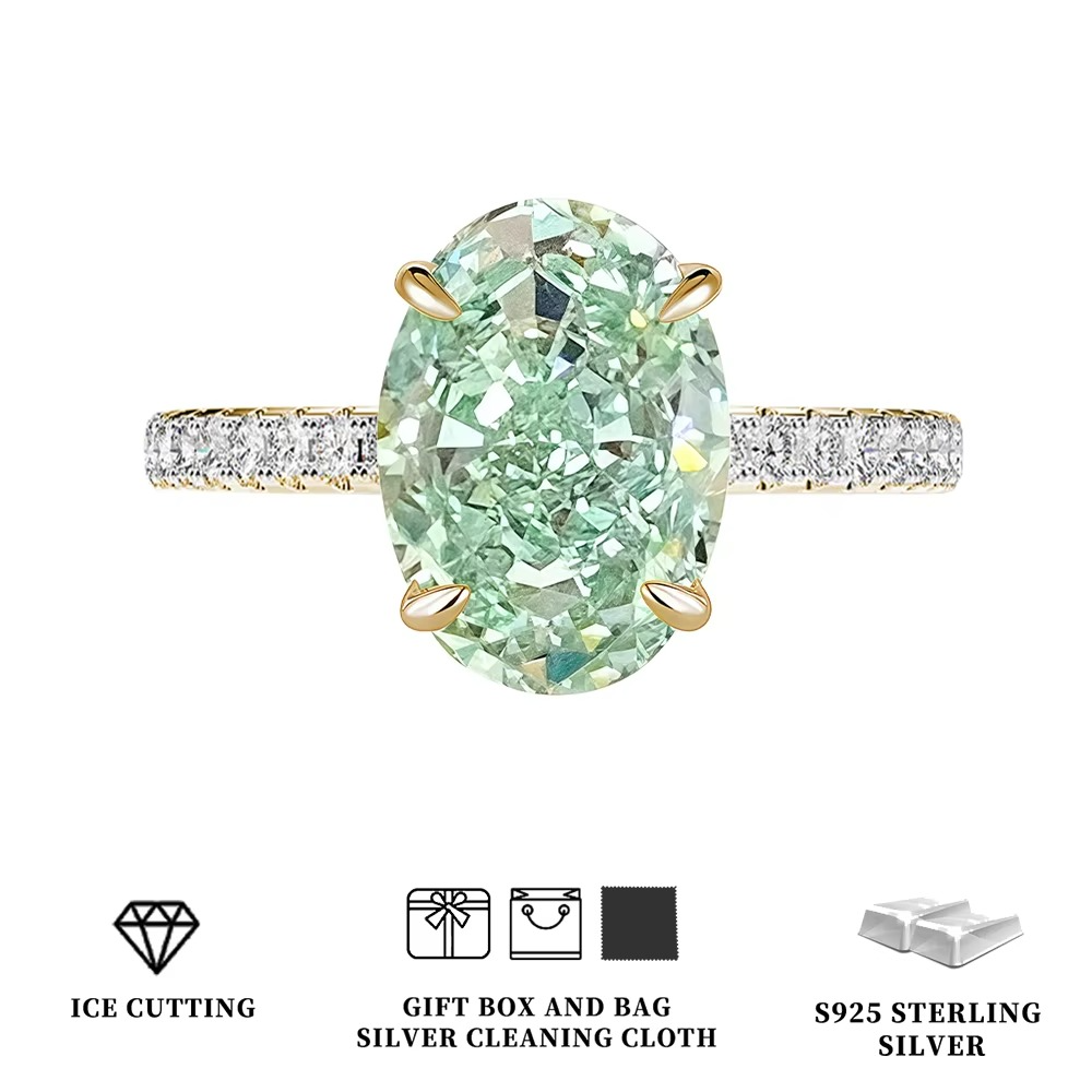 Silver Tanzanite Ring – Mint Green Oval Tanzanite with Ice-Cut Zircon Accents for Women, Elegant Jewelry, Special Occasions and Gifts