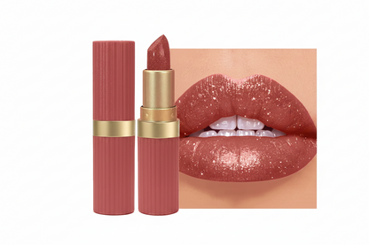 Pearlescent Pink Glitter Lipstick – Metallic Matte Shimmer Lip Color with Waterproof, Long-Lasting Finish for Sparkling Diamond-Look Makeup