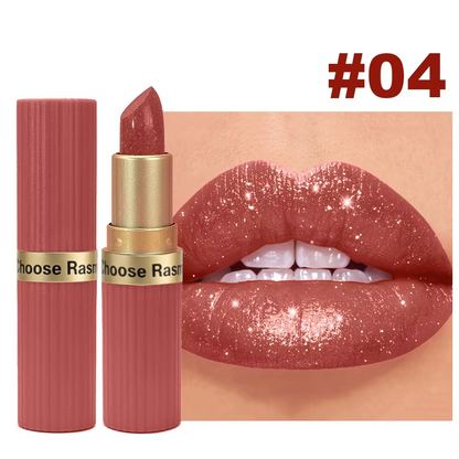 Pearlescent Pink Glitter Lipstick – Metallic Matte Shimmer Lip Color with Waterproof, Long-Lasting Finish for Sparkling Diamond-Look Makeup