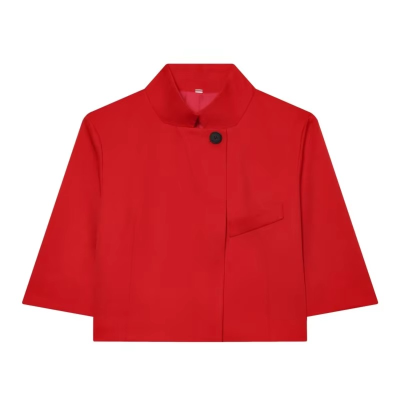 Women’s Cropped Blazer – Chic High-Neck Short-Sleeve Jacket with Button Detail for Spring, Summer, Office Wear and Casual Outfits