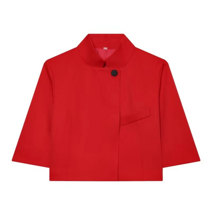 Women’s Cropped Blazer – Chic High-Neck Short-Sleeve Jacket with Button Detail for Spring, Summer, Office Wear and Casual Outfits