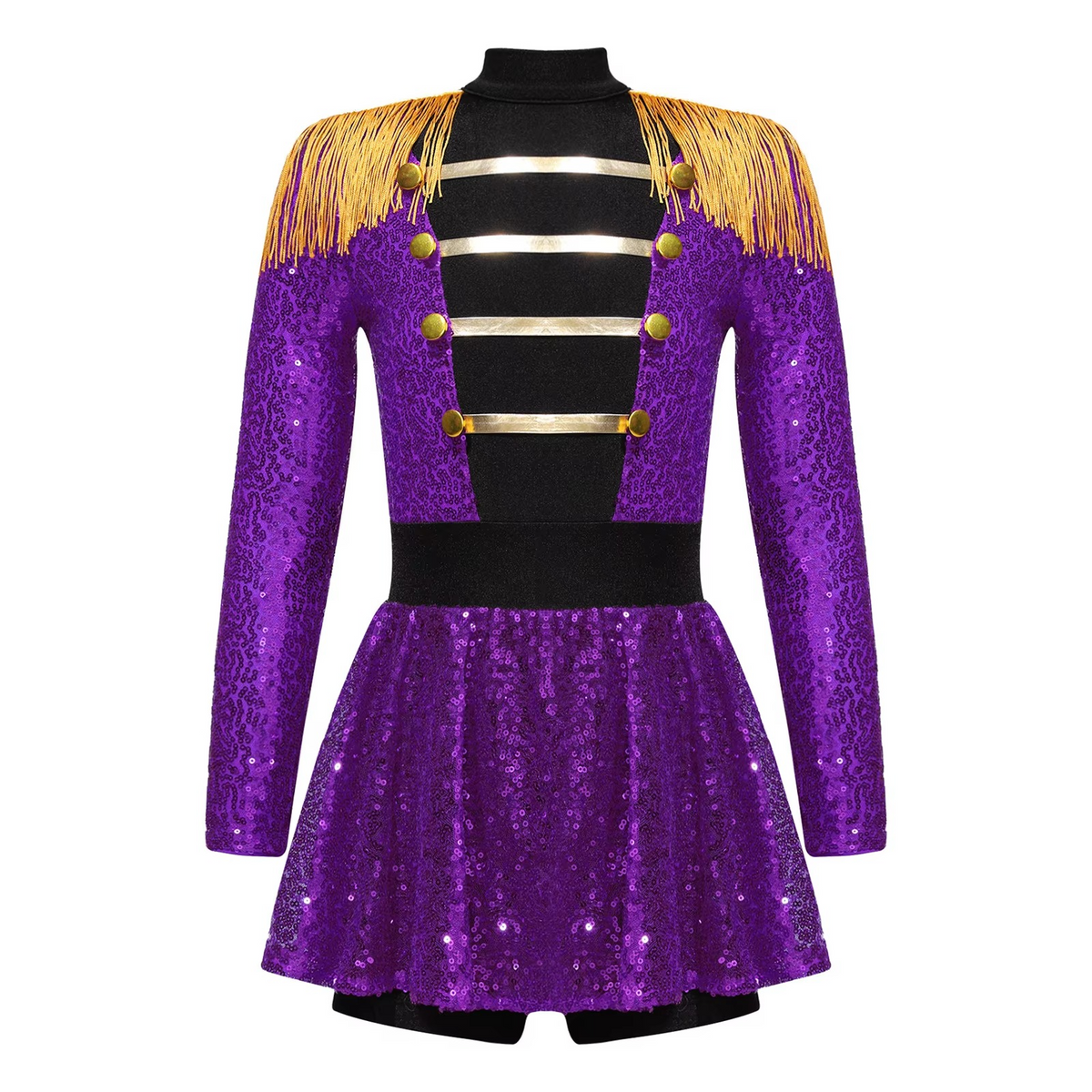 Girls Sequin Magician Costume – Circus Ringmaster Bodysuit Jumpsuit with Hat, Gloves & Magic Wand for Halloween, Stage Performances and Dress-Up