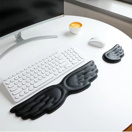 Angel Wing Memory Foam Keyboard & Mouse Wrist Rest Set – Ergonomic Non-Slip Wrist Support Pad for Office, PC, Laptop and Comfortable Typing