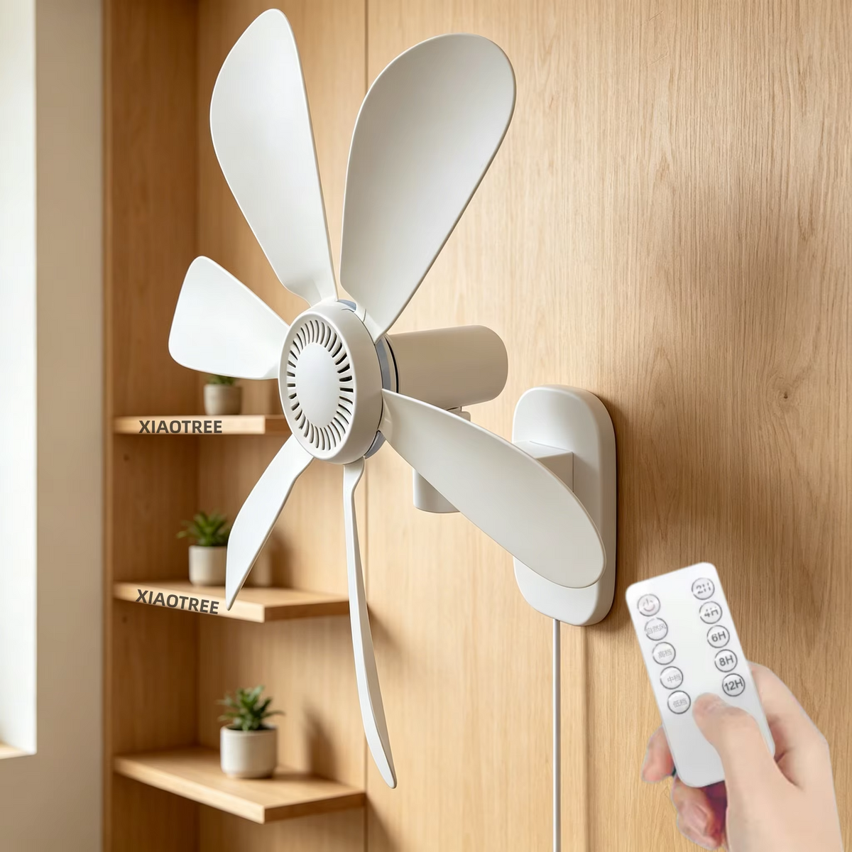 Wall Mount Fan with Remote Control – 16.5-Inch Quiet 5V USB Cooling Fan with 4 Speed Settings and Timer for Bedrooms, Kitchens and Small Spaces