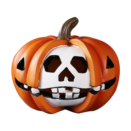 Halloween Pumpkin Skull Resin Figurine – Horror-Themed Decorative Ornament for Desktop Display, Creepy Crafts, and Festive Haunted Atmosphere Props
