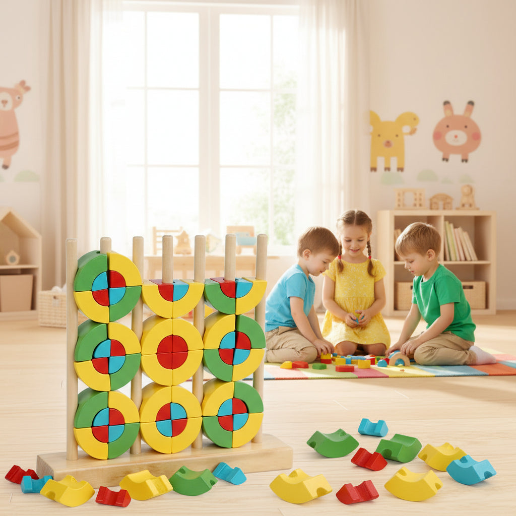 Montessori Rainbow Stacking Blocks – Wooden Color Matching Puzzle for Fine Motor Skills and Early Learning