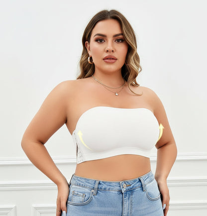 Plus-Size Wirefree Strapless Bra – Seamless Bandeau Top with Side Hook, Soft Support and Secure Comfortable Fit for Dresses, Tops and Daily Wear