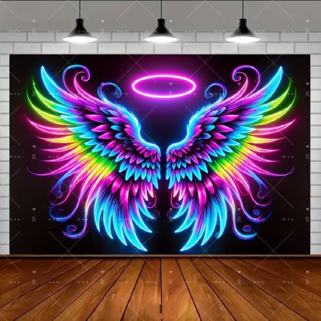 Neon Angel Wings Tapestry – 3D UV-Reactive Luminous Wall Decor for Gaming Rooms, Bedrooms and Living Spaces with Striking Glow Effects