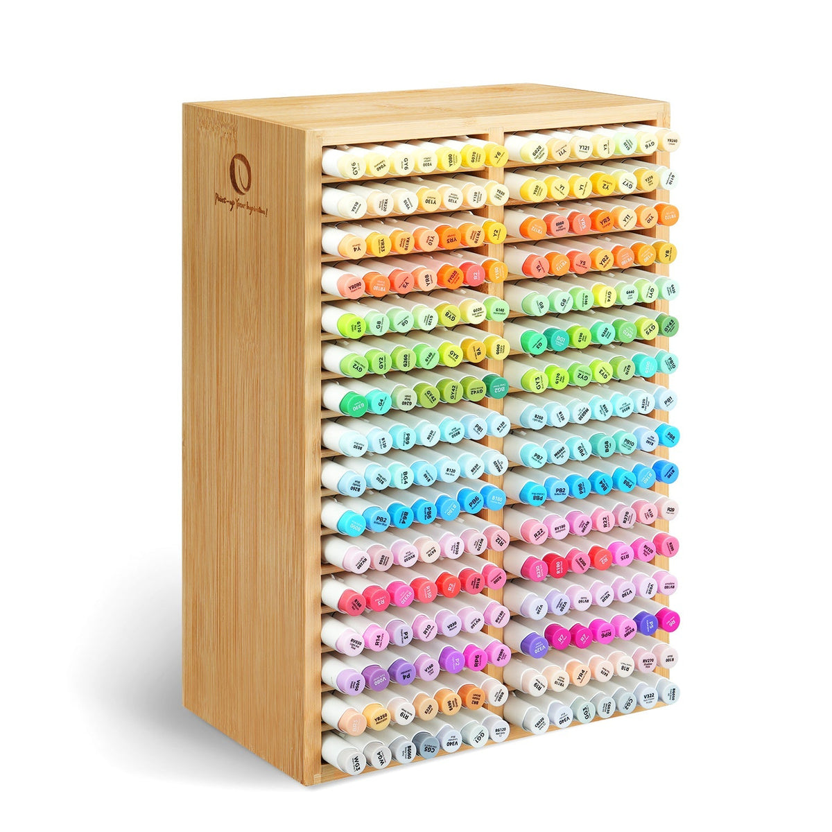 Bamboo Marker Organizer – Wooden Desktop Storage Holder for 126 Markers, Pens, Pencils and Art Brushes, Space-Saving Stationery Organizer
