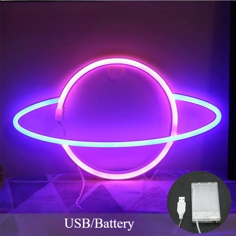 The World Is Yours Neon Sign – USB Planet LED Wall Light for Parties, Tiki Bars, Game Rooms and Bedroom Decor