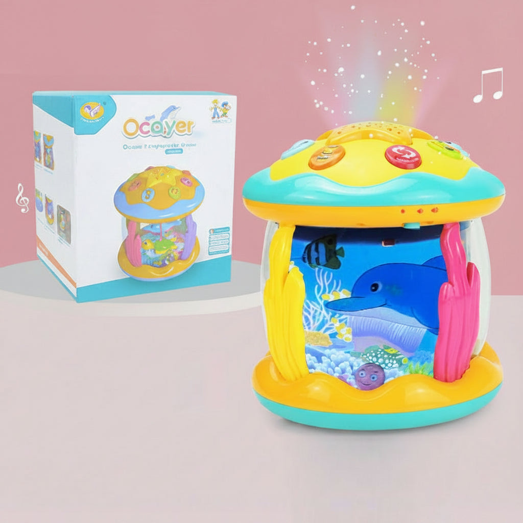 Tummy Time Toy - 4-in-1 Musical Sea Animal Projector for Crawling Practice, Sensory Development and Infant Learning