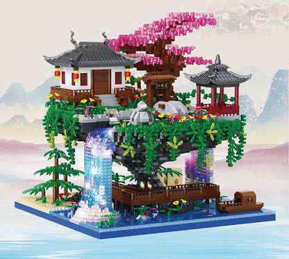 Peach Blossom Garden Building Blocks – 3320 pcs DIY Mini Diamond Brick Tree House Toy with LED Lights for Kids