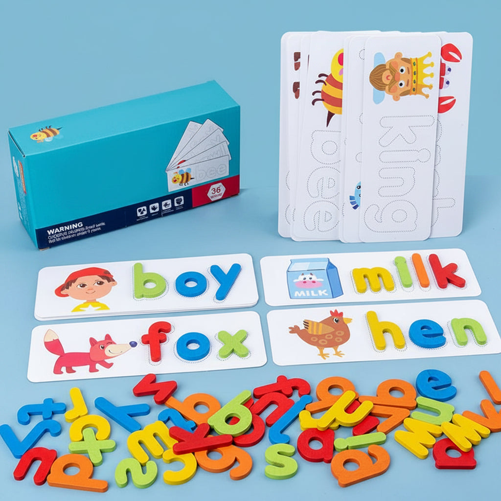 Wooden Alphabet Learning Toy - Educational Spelling Activity Set for Preschool Literacy and Cognitive Development