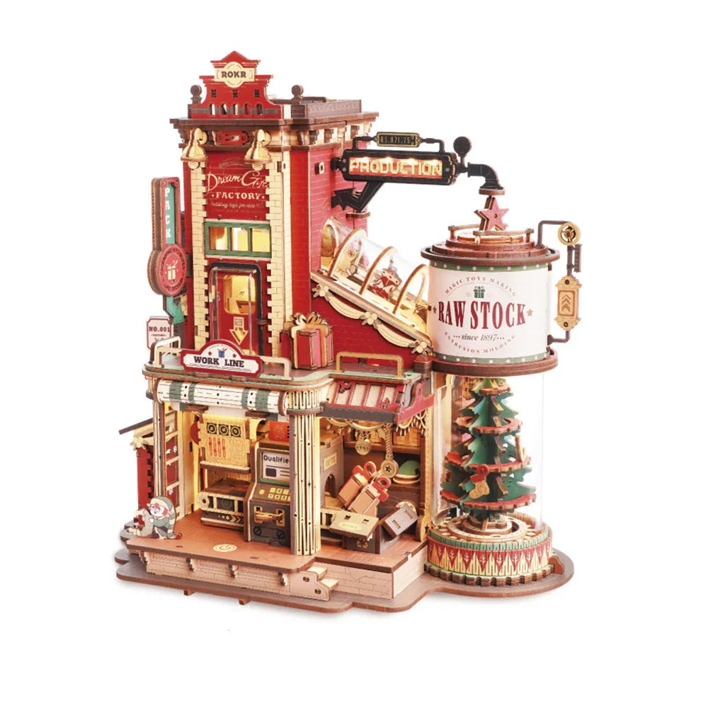 Christmas Dream Gift Factory Puzzle Music Box – 3D Wooden Puzzle Kit, Perfect Holiday Gift for Kids, Adults & Collectors