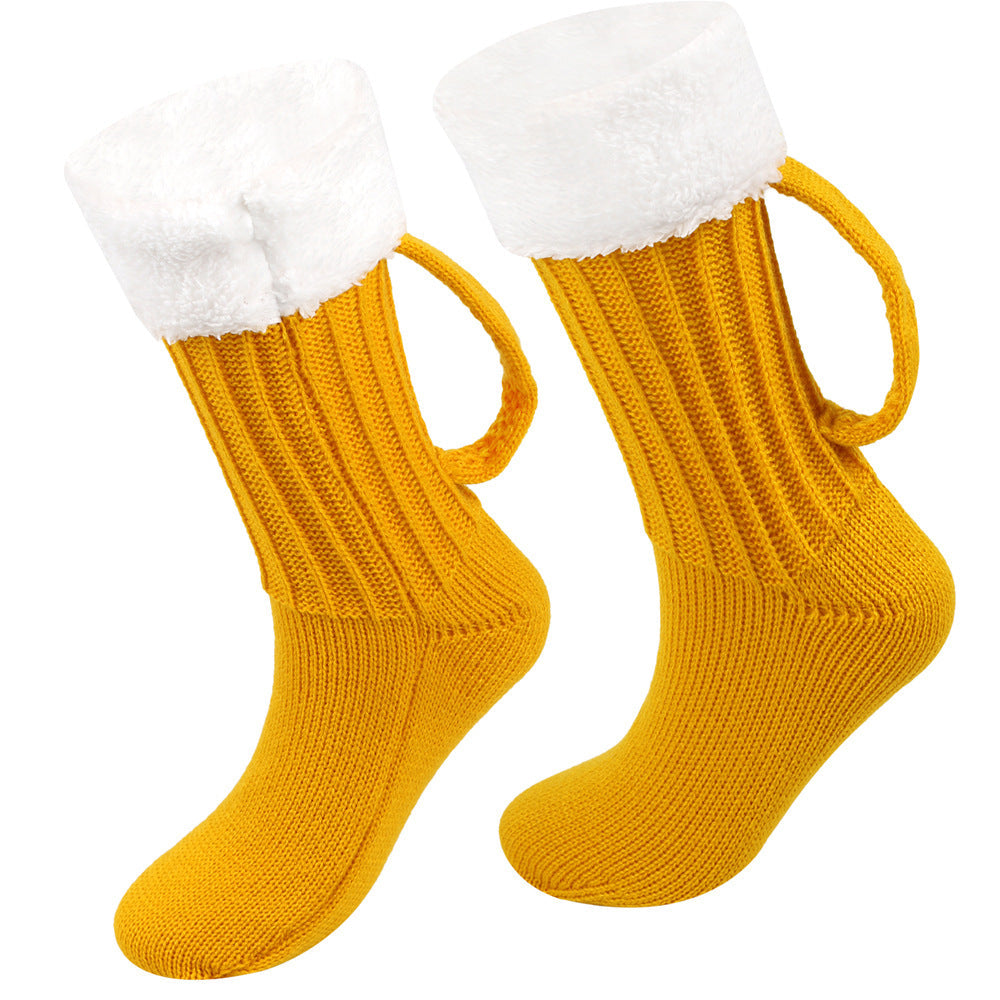 Cozy Thick Beer Mug Knit Socks – Warm Winter Floor Socks for Men & Women, Soft Mid-Tube Design, Fits EU 36–42 Sizes