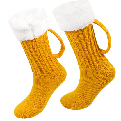 Cozy Thick Beer Mug Knit Socks – Warm Winter Floor Socks for Men & Women, Soft Mid-Tube Design, Fits EU 36–42 Sizes