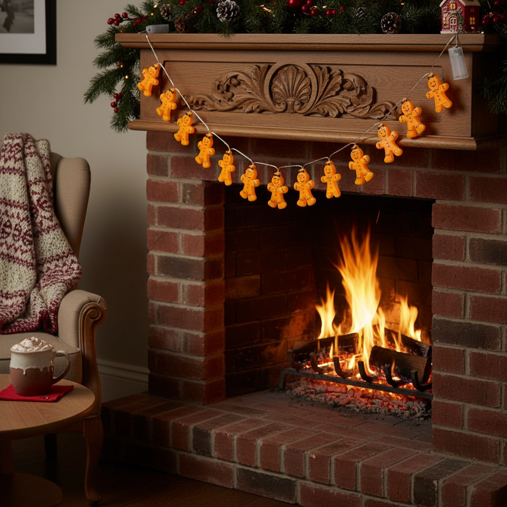 Gingerbread Man Christmas String Lights – 1.5M 10-LED Cute Holiday Garland for Trees, Bedrooms, Parties & Festive Home Décor