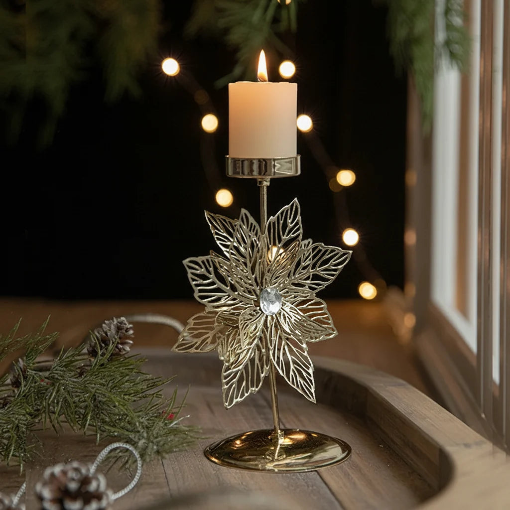 Metal Christmas Votive Candle Holder – Snowflake, Elk & Tree Tealight Lantern for Winter Table Centerpieces, Holiday Home Décor & Festive Ambience