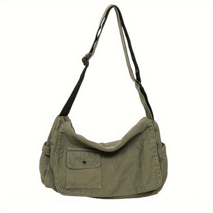 Casual Canvas Messenger Bag – Versatile Large-Capacity Flip Shoulder Book Bag for Students, Adjustable Unisex Crossbody Bag for School & Daily Use