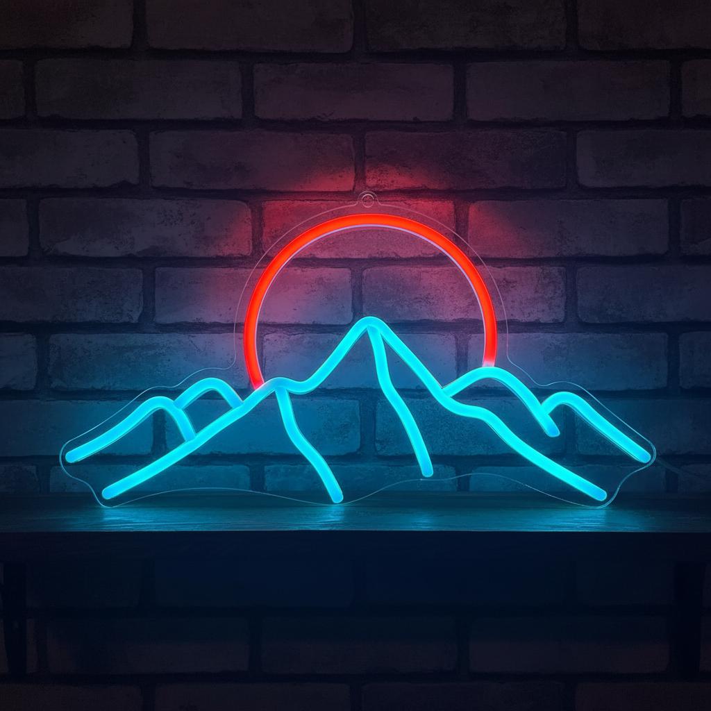 Mount Fuji Sunrise Neon Sign – Japanese Sakura USB LED Wall Decor for Gaming Rooms, Bars, Garages and Bedrooms with Artistic Glow