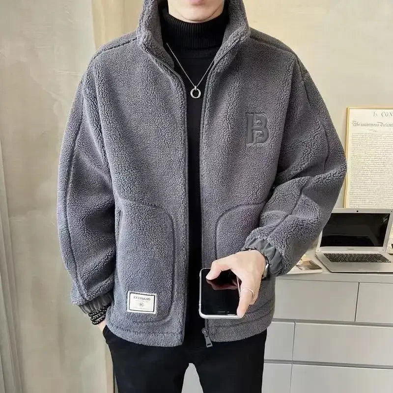Men’s Thick Faux Wool Jacket – Cashmere Cotton Winter Coat for Casual Sportswear, Warm Daily Outfits, Holiday Season Fashion, Christmas Sale Style