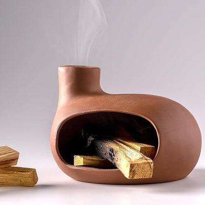 Terracotta Palo Santo Holder – Chiminea-Style Incense Burner for Meditation, Yoga & Cleansing; Works with Wood Sticks, Sage, Cones & Ash Catcher
