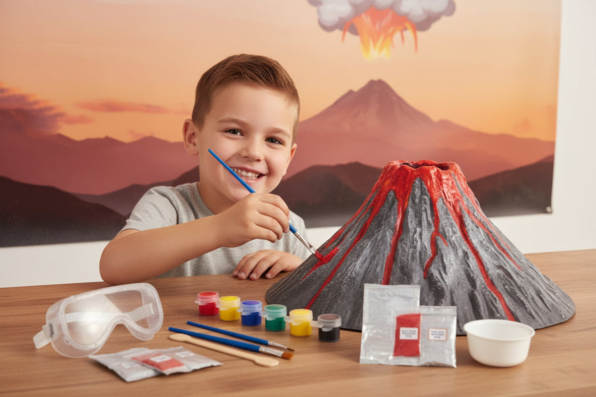 Volcano Eruption Science Kit - DIY Painting and Experiment Toy for Kids Educational Learning and Creative Birthday Gift Activities
