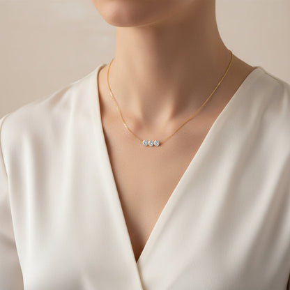 Genuine S925 Silver Zircon Necklace – Three Sparkling Stones with Adjustable Sliding Length for Minimalist Luxury Styling and Elegant Men’s or Women’s Jewelry